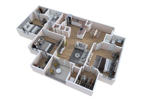 Floor plan for 3 beds, 2 baths, 1328 sqft